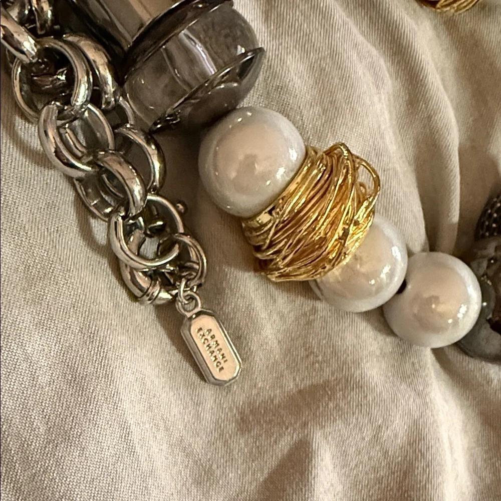 Armani Exchange White, Gold & Silver Bold Beaded Necklace